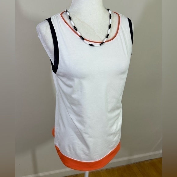 Ann Taylor sz med sleeveless mixed media top   White, blk and orange  Flexible - Picture 1 of 13
